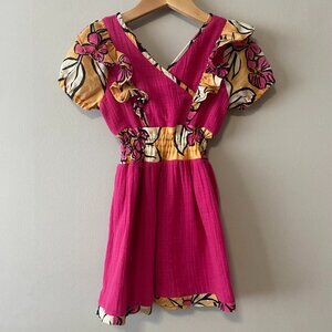 Handmade Children's Pink Multicolour Floral Upcycled Double Gauze Cotton Dress